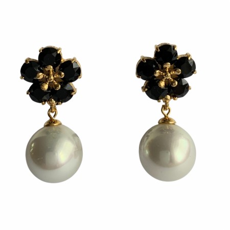 Madreperla, Rund perle øredobb m/Jet rosett