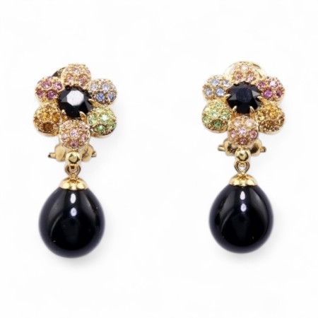 Perle øredobb m/Swarovski blomst